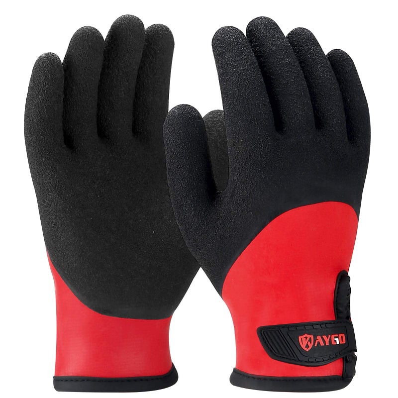 KAYGO Winter Waterproof Thermal Work Gloves for Men and Women, Full Hand Latex Coated, Acrylic Insulated Liner for Freezer Cold Weather, Fine Crinkle Grip,KG140W,Red, M - Image 1